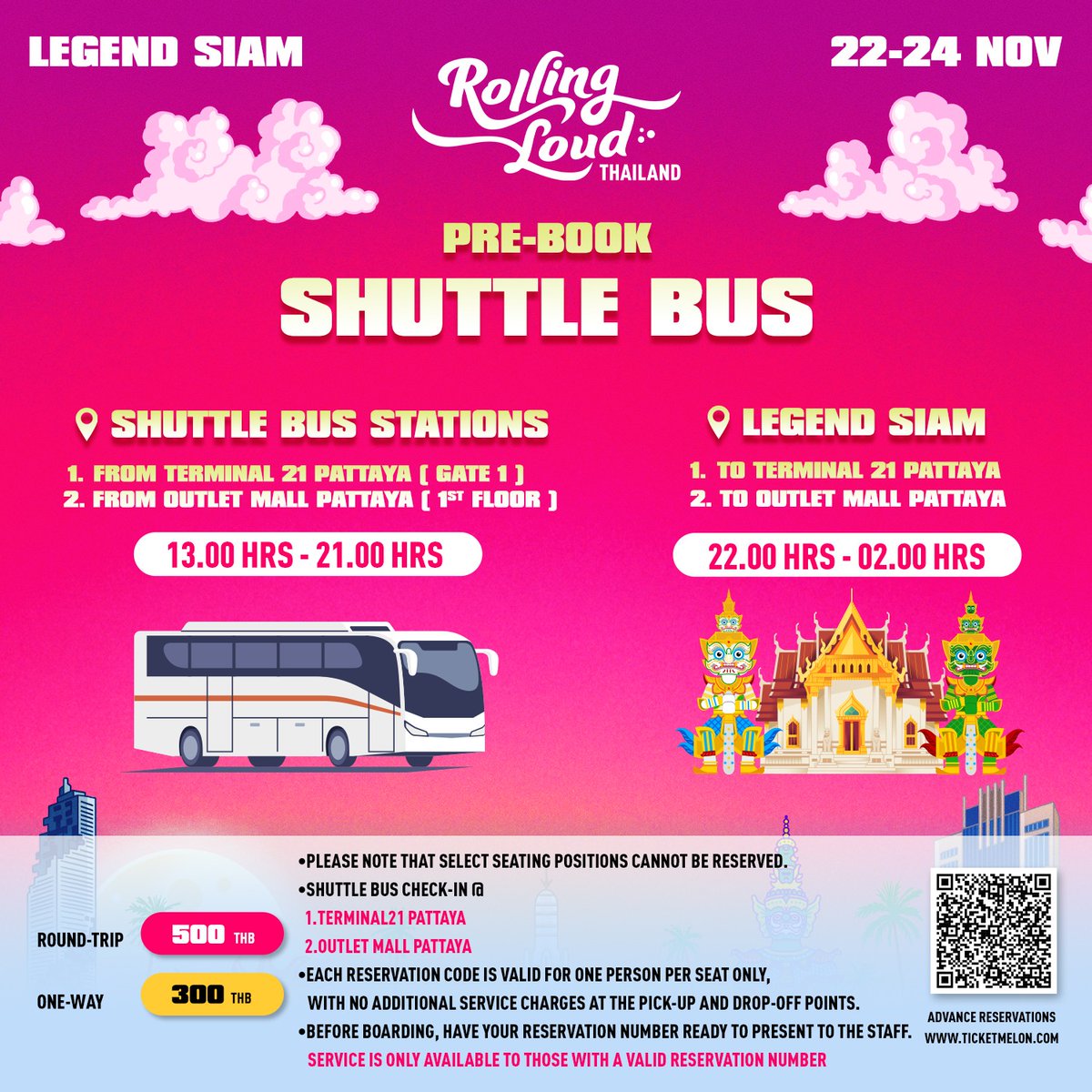 Walk less with our shuttle service
BOOKING NOW!

หมดปัญหาเดินไกลจากที่จอดรถเข้างาน ก็แค่จองบริการรถรับ-ส่ง กับ Rolling Loud Thailand 

📍 22-24 พ.ย. 2024 | Legend Siam, พัทยา
🚌 Booking ticketmelon.com/rollingloudtha…
.
#rollingloud
#rollingloudthailand
#rollingloudthailand2024