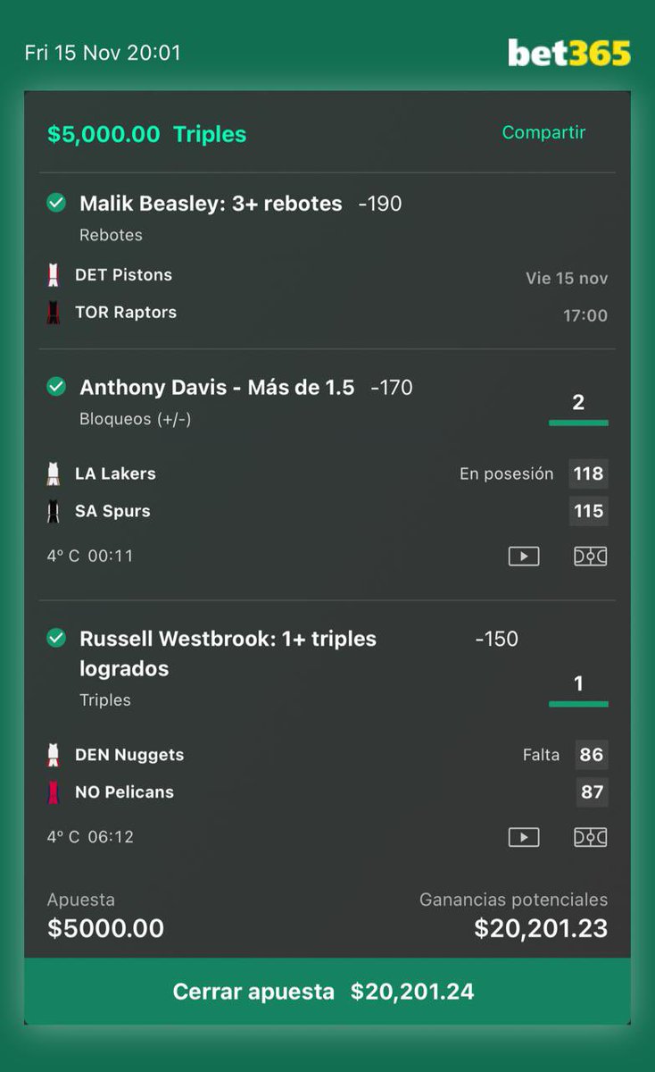 OTRO VERDE MÁS🤑🏀✅✅
La NBA está bondadosa con nosotros!!👌🏻
