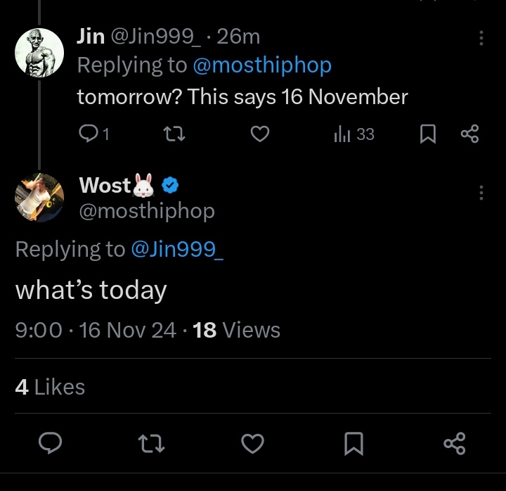 Jin999_'s tweet photo. @mosthiphop I guess it's 15 in USA. Did not thought of timezone thing https://t.co/g6HwYq2uj7