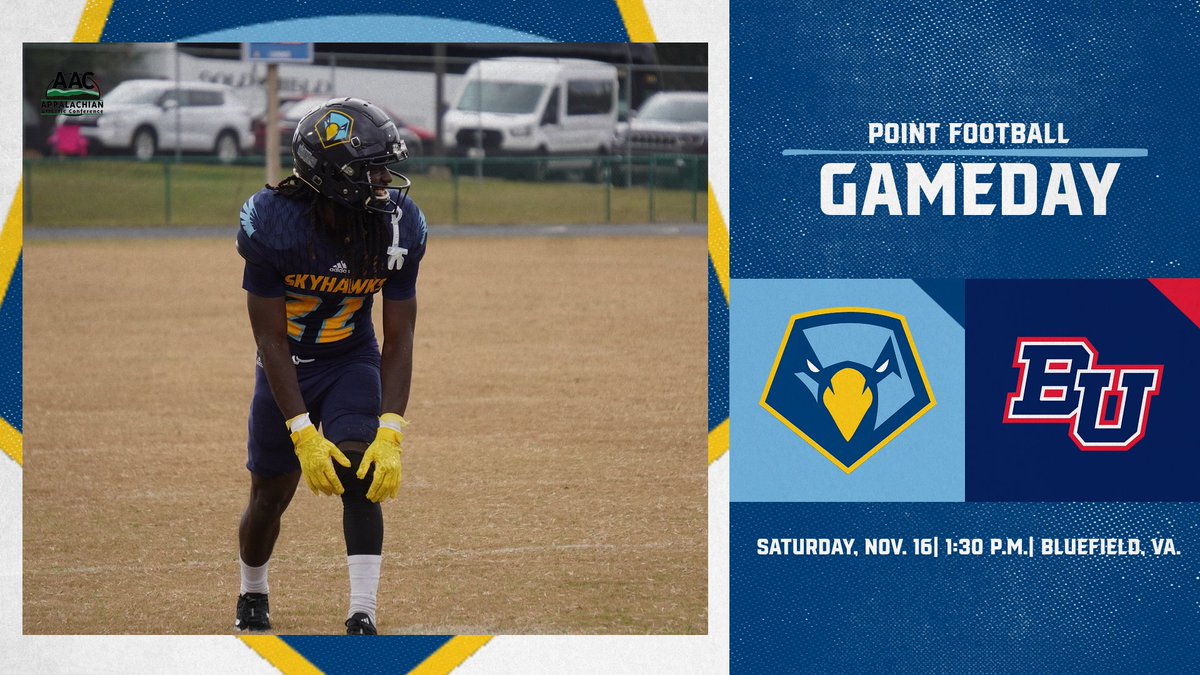 Point Skyhawks (@pointskyhawks) on Twitter photo The stage is set for the <a href="/PointFootball/">Point University Football</a> to control their destiny in a regular season finale matchup on the road at Bluefield University, where an <a href="/AACsports/">AAC Sports</a> matchup will take place at 1:30 p.m.
Livestream link: (1) Bluefield University Athletics - YouTube The stage is set for the <a href="/PointFootball/">Point University Football</a> to control their destiny in a regular season finale matchup on the road at Bluefield University, where an <a href="/AACsports/">AAC Sports</a> matchup will take place at 1:30 p.m.
Livestream link: (1) Bluefield University Athletics - YouTube