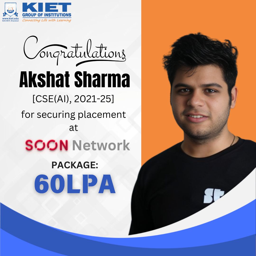 Kiet_edu's tweet photo. Heartiest congratulations to 𝐀𝐤𝐬𝐡𝐚𝐭 𝐒𝐡𝐚𝐫𝐦𝐚 on securing placement at 𝐒𝐎𝐎𝐍 𝐍𝐞𝐭𝐰𝐨𝐫𝐤 Your hard work, dedication, and perseverance have truly paid off. 
website: https://t.co/Mfz650fnBp | Toll-Free: +91 7949335337
#kiet_group_of_institutionsKIETGZB  #SOONNetwork https://t.co/12y9sqWO0P