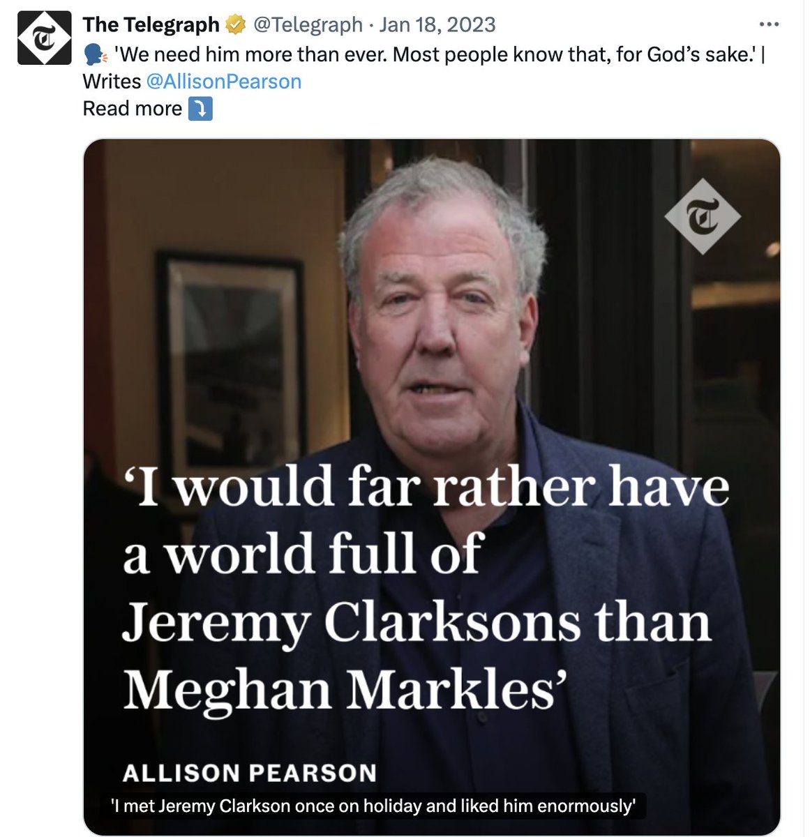benjic_parody's tweet photo. #AllisonPearson has always been a massive hypocrite. She claims to care about the rights of women and young girls, and she once said that the UK was becoming more dangerous for women. But then, she wrote a column defending Jeremy Clarkson after he wrote that misogynistic column about throwing excrement at Meghan Markle while she was paraded naked through the streets because.....he was once nice to her.