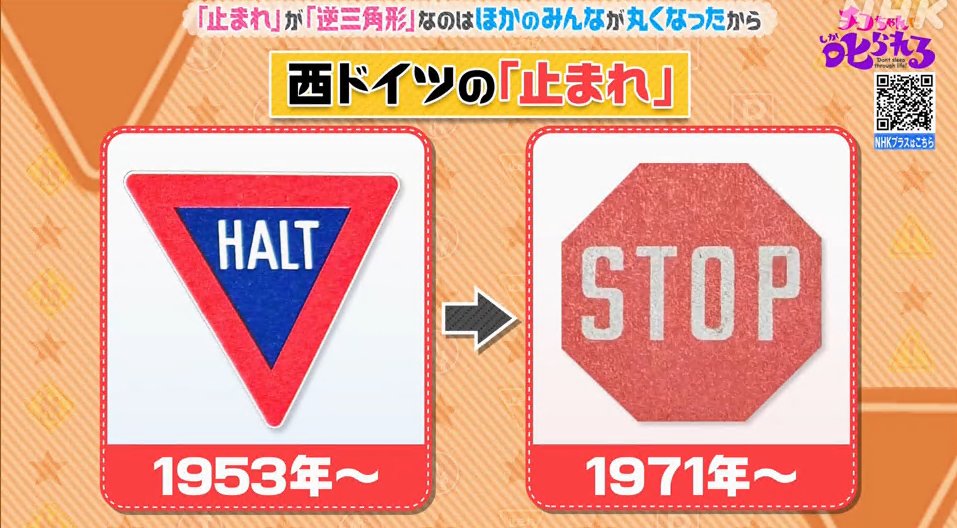チコちゃんに叱られる で「止まれ」標識が逆三角形になった理由がやっ