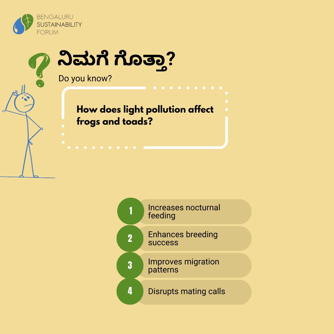 sustainBLR's tweet photo. Light pollution disrupts vital behaviors in species, from frogs' mating calls to birds' migration and plant flowering cycles. What can you do to reduce it's impact on wildlife habitats and reduce its impact on ecosystems?

#LightPollution #WildlifeProtection #UrbanEcology https://t.co/PFAXVSreSN