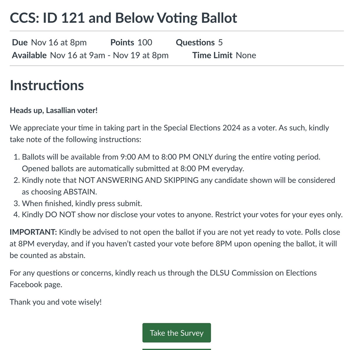 TheLaSallian's tweet photo. UNIVERSITY: Comelec’s Special Elections 2024 voting precinct for all colleges can now be accessed through AnimoSpace. The online facility will remain open until 8 pm today and will reopen on Monday, November 18, and Tuesday, November 19, from 9 am to 8 pm. #TLSSE2024 https://t.co/Jk9wyp9QwG