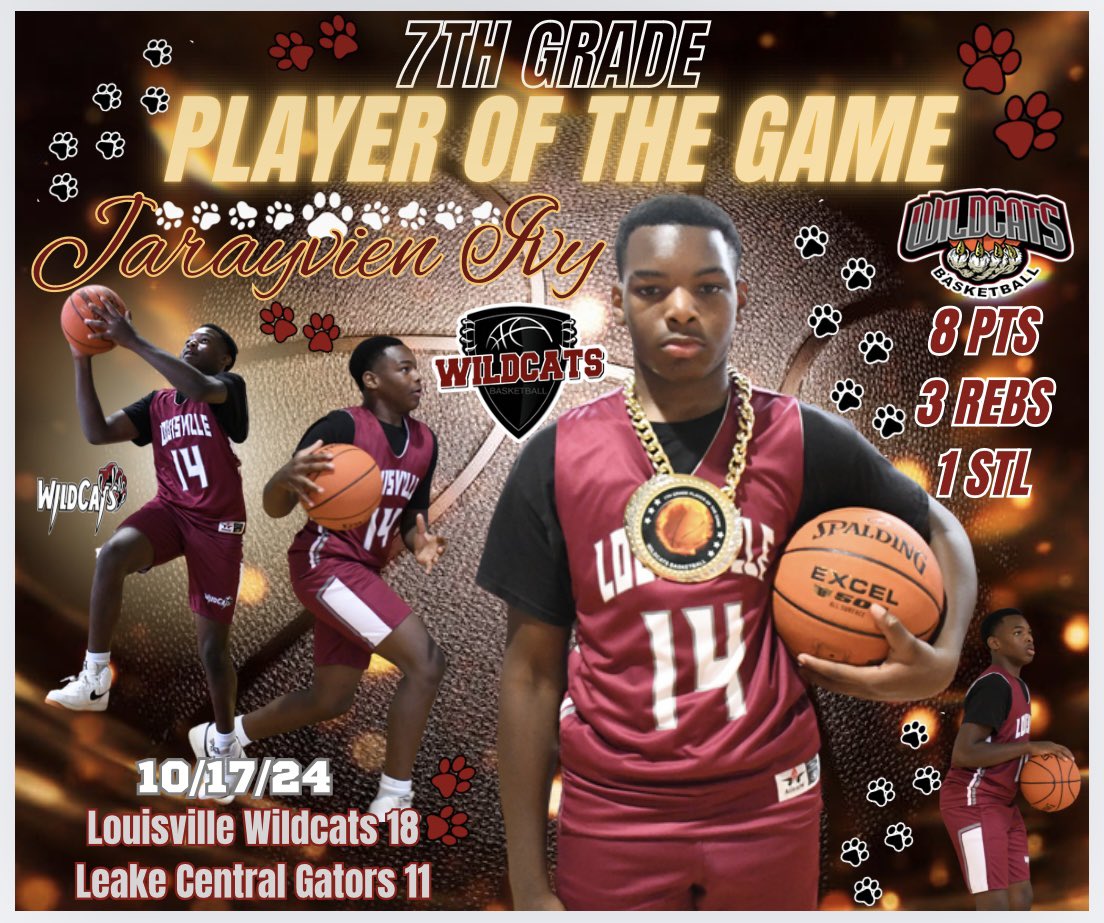 Eiland Middle School (@eilandmiddle) on Twitter photo Jr High Wildcats Players of the Game! 
10/17/24 
vs Leake Central
7th Grade Player of the Game - Jarayvien Ivy Jr High Wildcats Players of the Game! 
10/17/24 
vs Leake Central
7th Grade Player of the Game - Jarayvien Ivy