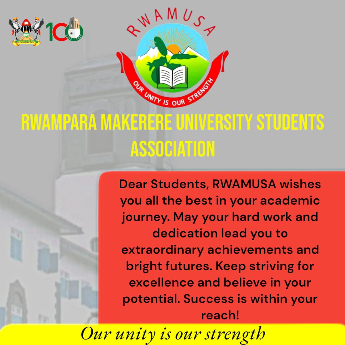 Best of Luck in your End of Semester Exams from RWAMUSA Fraternity 🙏