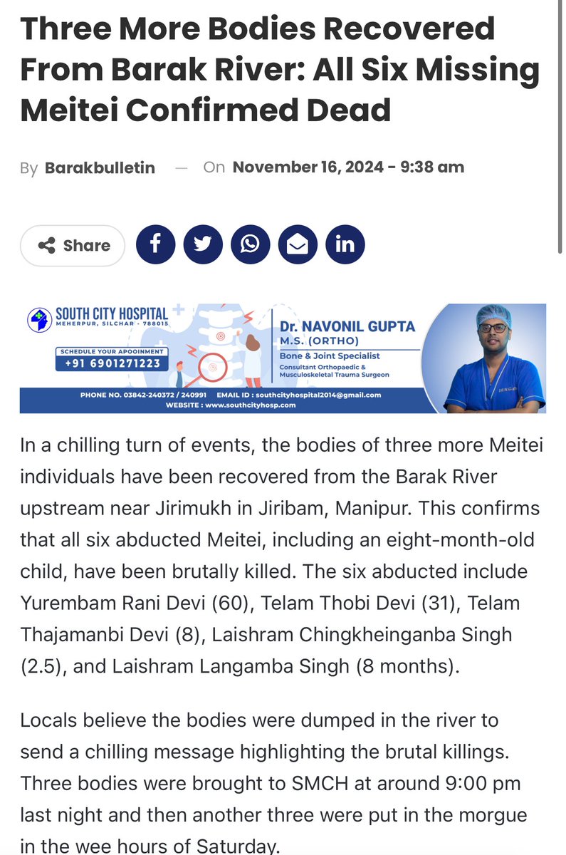 vincymeitei's tweet image. 💔More heartbreaking news are coming up !!!
All the 6 family members including 3 minors who were abducted by #KukiNarcoTerrorists frm #Jiribam confirmed dEad!

! #India failed to save you

#KukiBabyKillers
#Justice4MeiteiHostages
Hostages "Brutally Murdered" by #KukiTerrorists