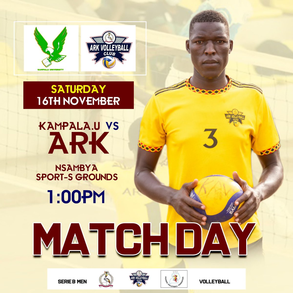 ugprivolleyball's tweet photo. 📢MATCH DAY ALERT
Prisons Ark takes on @KampalaUni VC today at 1:00PM at Nsambya Sport-S Grounds.
Come and cheer on us as we aim for victory in this thrilling encounter. Your support makes all the difference💪
#prisonsvolleyballclub
#NowOrNever
#ArkVsKU https://t.co/uBpa8odum7