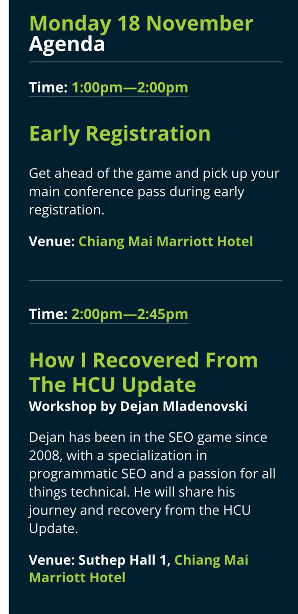 Everyone going to Chiang Mai SEO Conference ensure you don't miss .<a href="/DejanAuthority/">Dejan Mladenovski</a> talk. I've reviewed the talk and it contains some serious nuggets for those impacted by HCU. #cmseo #cmseo24