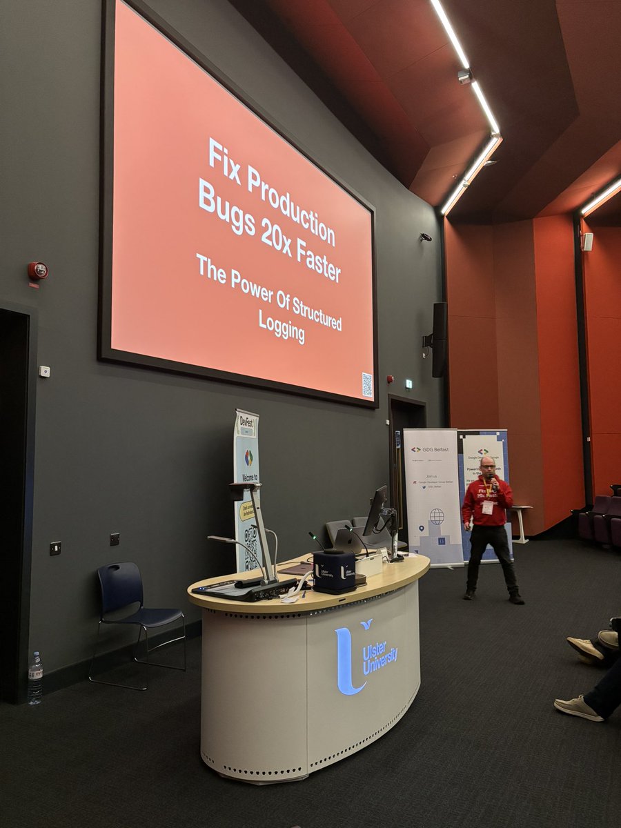 And next John Gallagher <a href="/synapticmishap/">John Gallagher</a> tells us how to “Fix Production Bugs 20x Faster - The Power of Structured Logging” <a href="/GDG_Belfast/">GDG Belfast</a> #DevFest24
