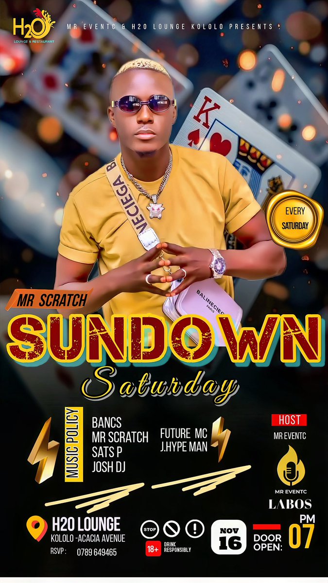 mr_eventc's tweet photo. “Saturdays are for sunset vibes and city nights! Join us at Sundown Saturdays for an epic night – free entry at H2O Lounge, Kololo.” #parte #TrendForOrmKorn #partybooster @H2oLounge_ https://t.co/4s1ZaCcUkw