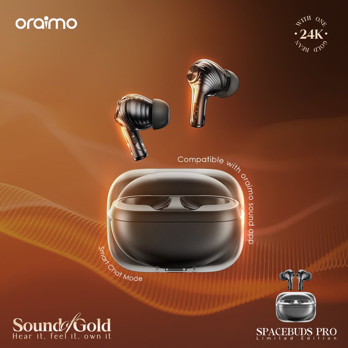 oraimomate's tweet photo. Get ready to unlock the next level of sound with the improved  50db Adaptive Noise Cancellation

Cop your SpaceBuds Pro now and grab a free gold gift at any oraimo exclusive store 

Shop via https://t.co/dcZKkEEZT7  💚

#SoundOfGold
#oraimoSpaceBudsPro https://t.co/jY37cWv2b3
