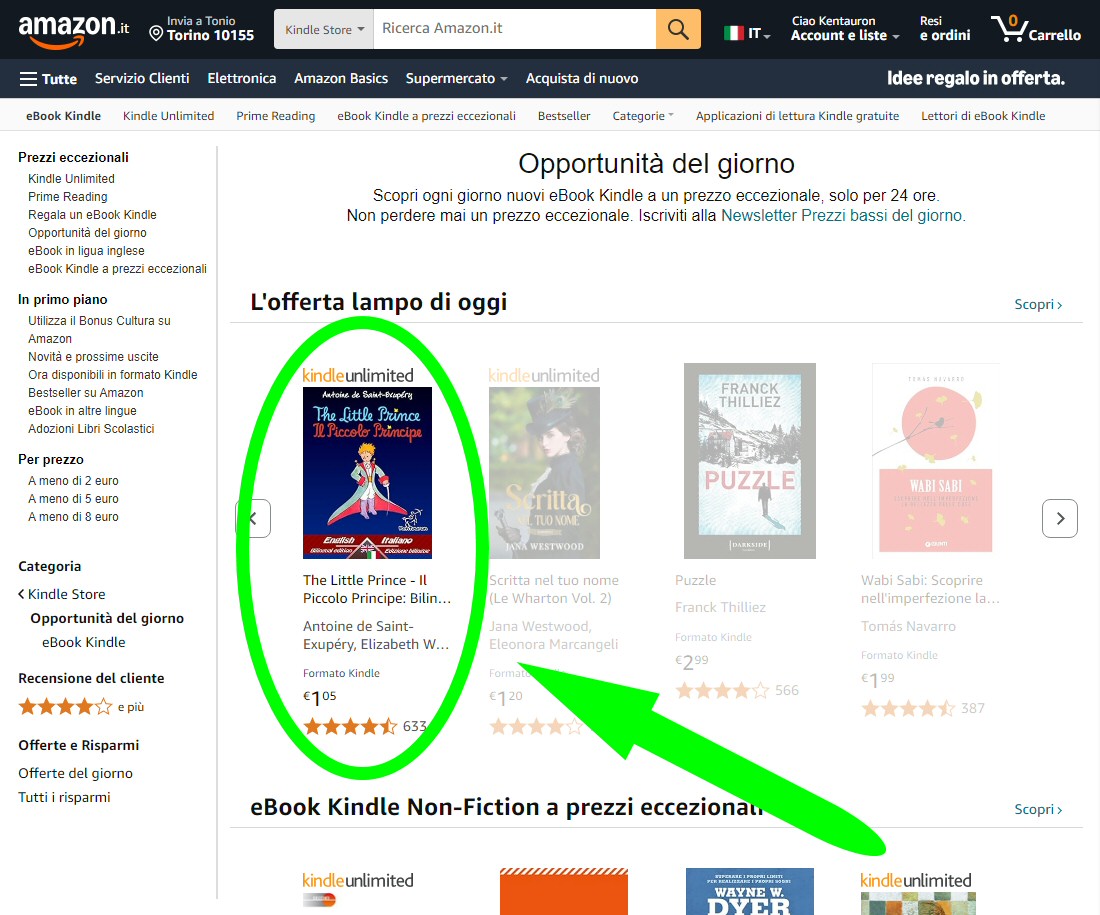 Il Piccolo Principe (Antoine de Saint-Exupéry)
Inglese - Italiano 
bilingue con testo a fronte

Oggi in offerta lampo su Amazon: 
amazon.it/b?node=5689487… (link affiliato)

#pubblicità #KindleDeal #offertalampo #ebook #kindlebooks #bilingue #paralleltexts #deal #offerta #bilingual