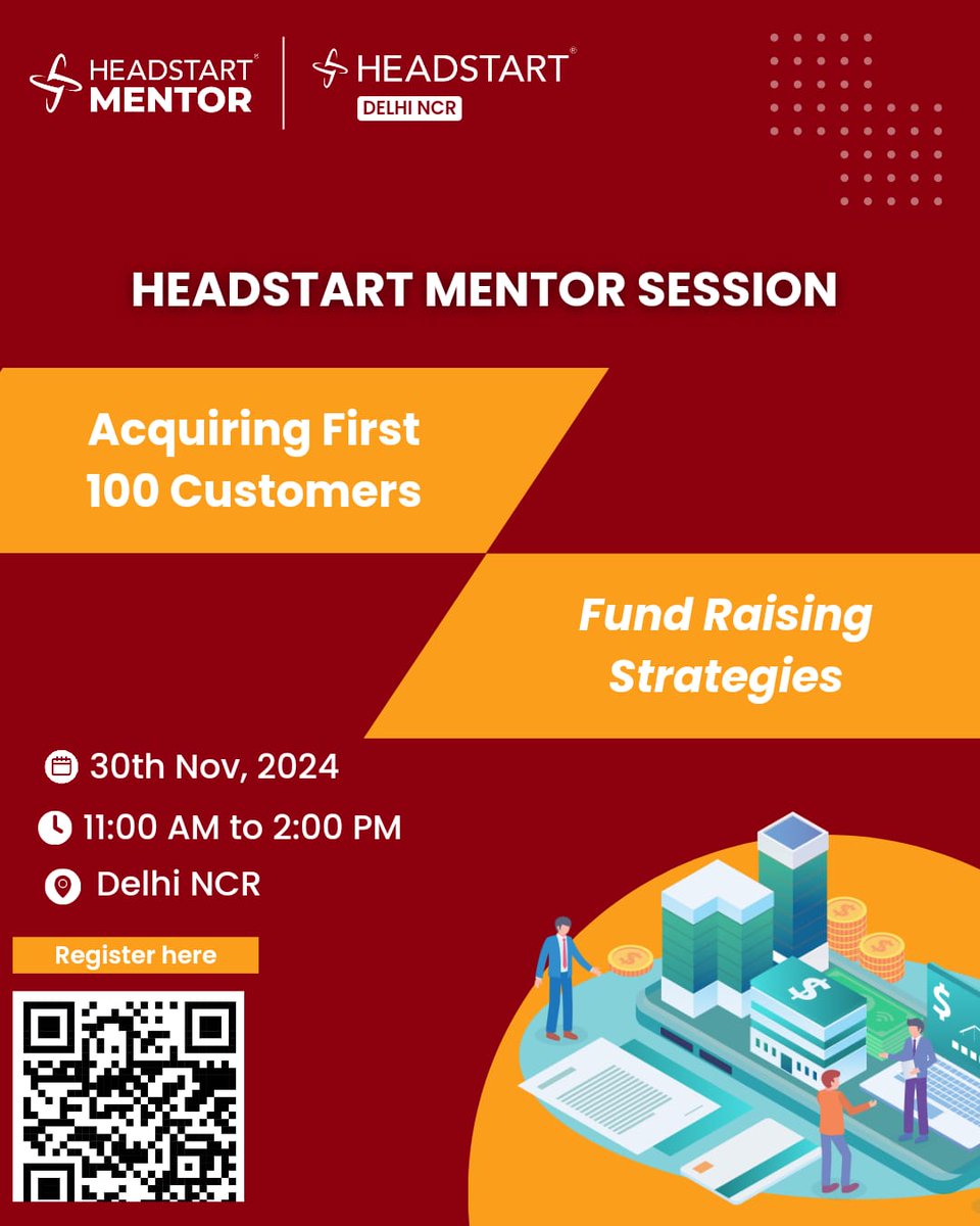 We’re back with Headstart Mentor Delhi NCR! 

This time, we’re bringing you two power-packed topics to help you take your business to the next level.

1️⃣ Acquiring Your First 100 Customers
2️⃣ Fundraising Strategies

Apply now : bit.ly/HSDelhi_Mentor

#Headstart #headstartdelhi