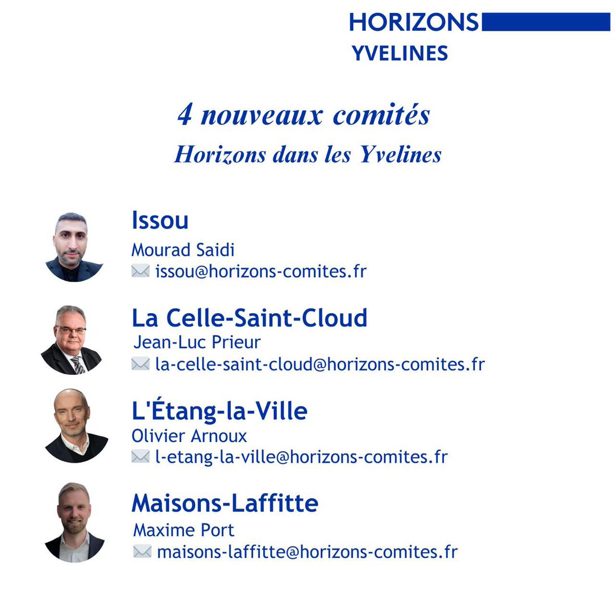 4 nouveaux comités <a href="/HorizonsLeParti/">Horizons</a> dans les #Yvelines ! #JeRejoinsHorizons #Issou #LaCelleSaintCloud #EtanglaVille #MaisonsLaffitte