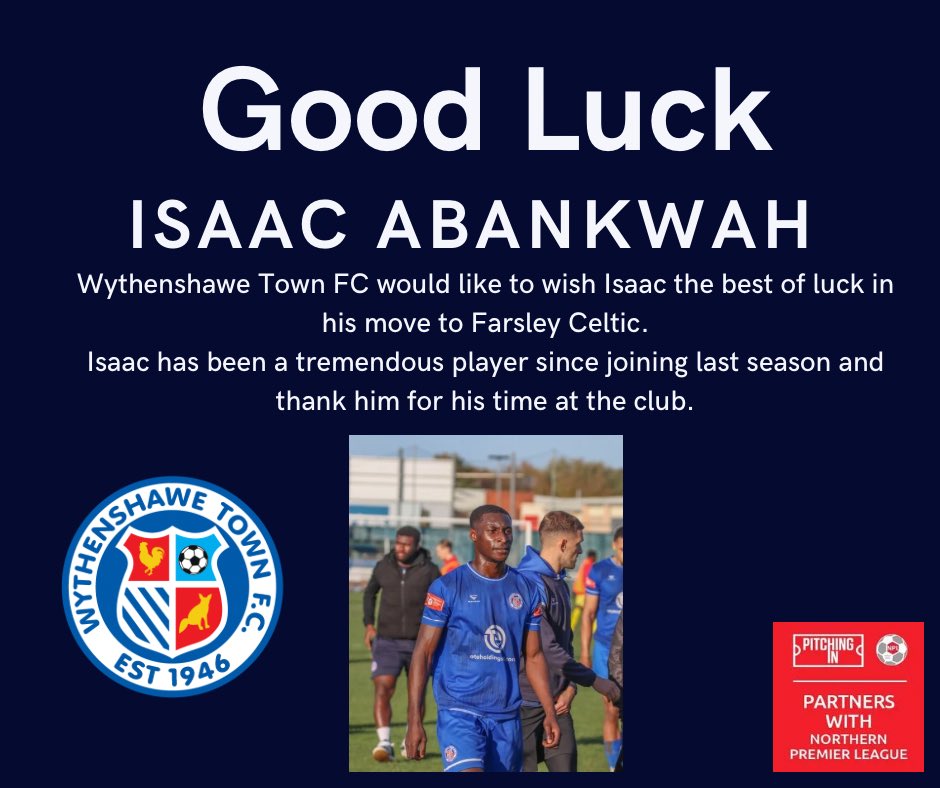 Wythenshawe Town FC (@wtfc1946) on Twitter photo Good luck Isaac from everyone at Wythenshawe Town FC ⚽️ <a href="/NorthernPremLge/">The Pitching In Northern Premier League</a> Good luck Isaac from everyone at Wythenshawe Town FC ⚽️ <a href="/NorthernPremLge/">The Pitching In Northern Premier League</a>