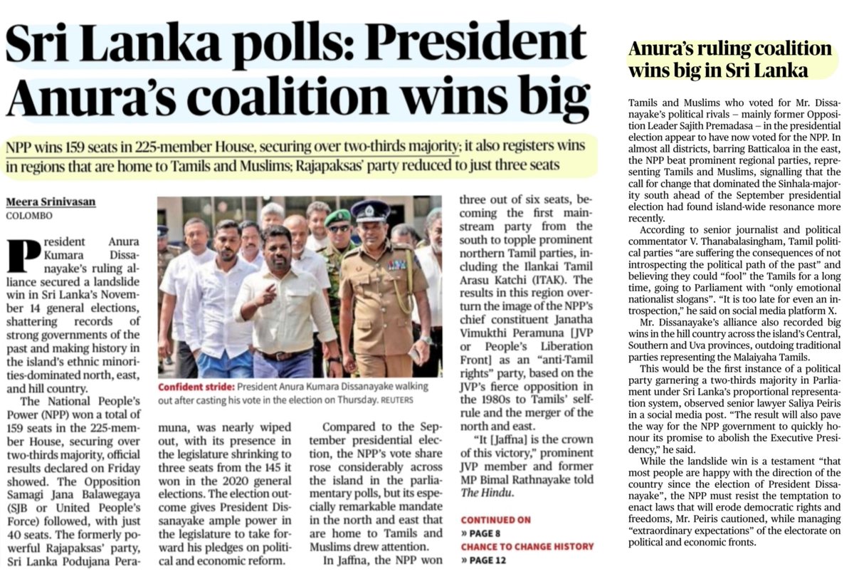 imRavikantYadav's tweet photo. #srilankaelection
'Sri Lankan President's Left coalition wins 2/3rd majority in Parliament'
'Srilanka Polls: President Anura's coalition wins big'
#srilankaelection2024 #NPP
#UPSC
Source: IE & TH https://t.co/ipub3vCZIZ