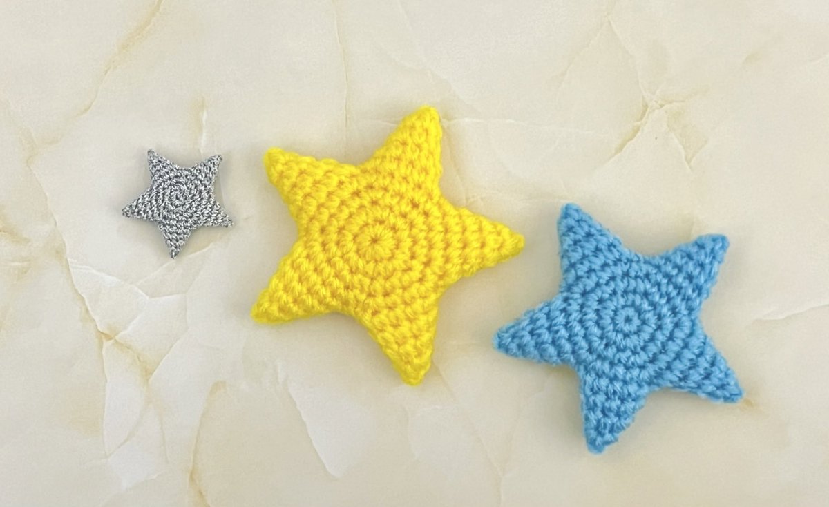 【再掲】
一本編み、減目細編みを使わずに編める星です⭐️

編み方はYoutubeで公開中です！