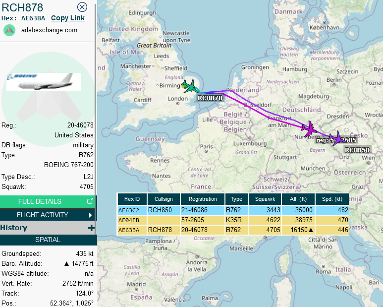 SirListenalot's tweet image. #KC46's #AE63BA #RCH878 (future #BLUE31) departed Mildenhall. Correcting above post: #RCH850 will become #BLUE41