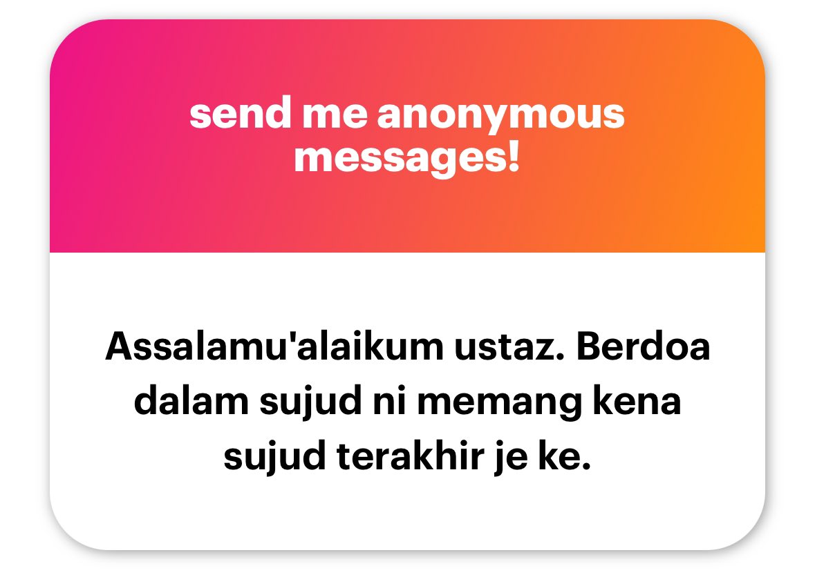 mnasrullah00's tweet photo. Waalaikumussalam 

Tidak terhad pada sujud terakhir sahaja. 

Kita digalakkan untuk perbanyakkan berdoalah pada setiap sujud kerana pada waktu tersebut kita paling dekat dengan Allah ﷻ.

Rasulullah ﷺ sebut:

أقرب ُ مَا يَكونُ العبْدُ مِن ربِّهِ وَهَو ساجدٌ

HR Muslim, 482. https://t.co/aL1qrVsAYb