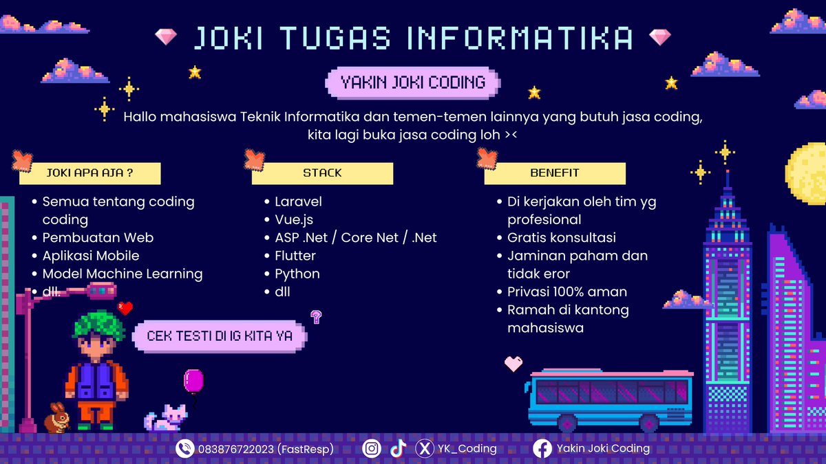 yk_coding's tweet image. yukkk yang mau joki nih guyss, kita lagi lumayan free🤩🤩♥️ #jasajoki #jokicoding #IT #informatika #coding #teknikinformatika #joki #jokitugas #jokicodingmurah #jokiteknik #zonauang #laravel #coreNET #python #cnn #javascript