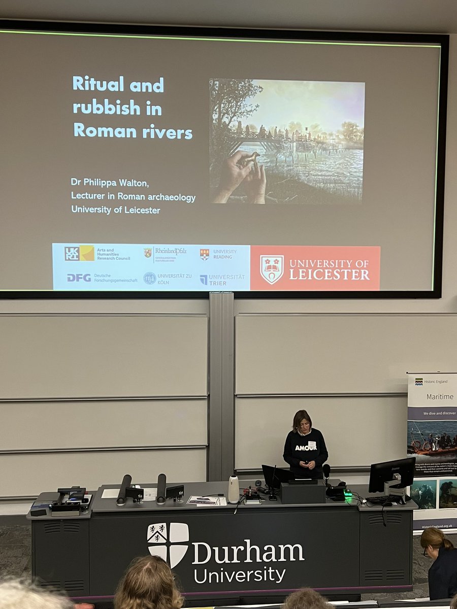 Starting off strong, Dr Philippa Walton presents her talk on the various interpretations of artefacts found in rivers, including the possibility of ritual deposition. 🏺