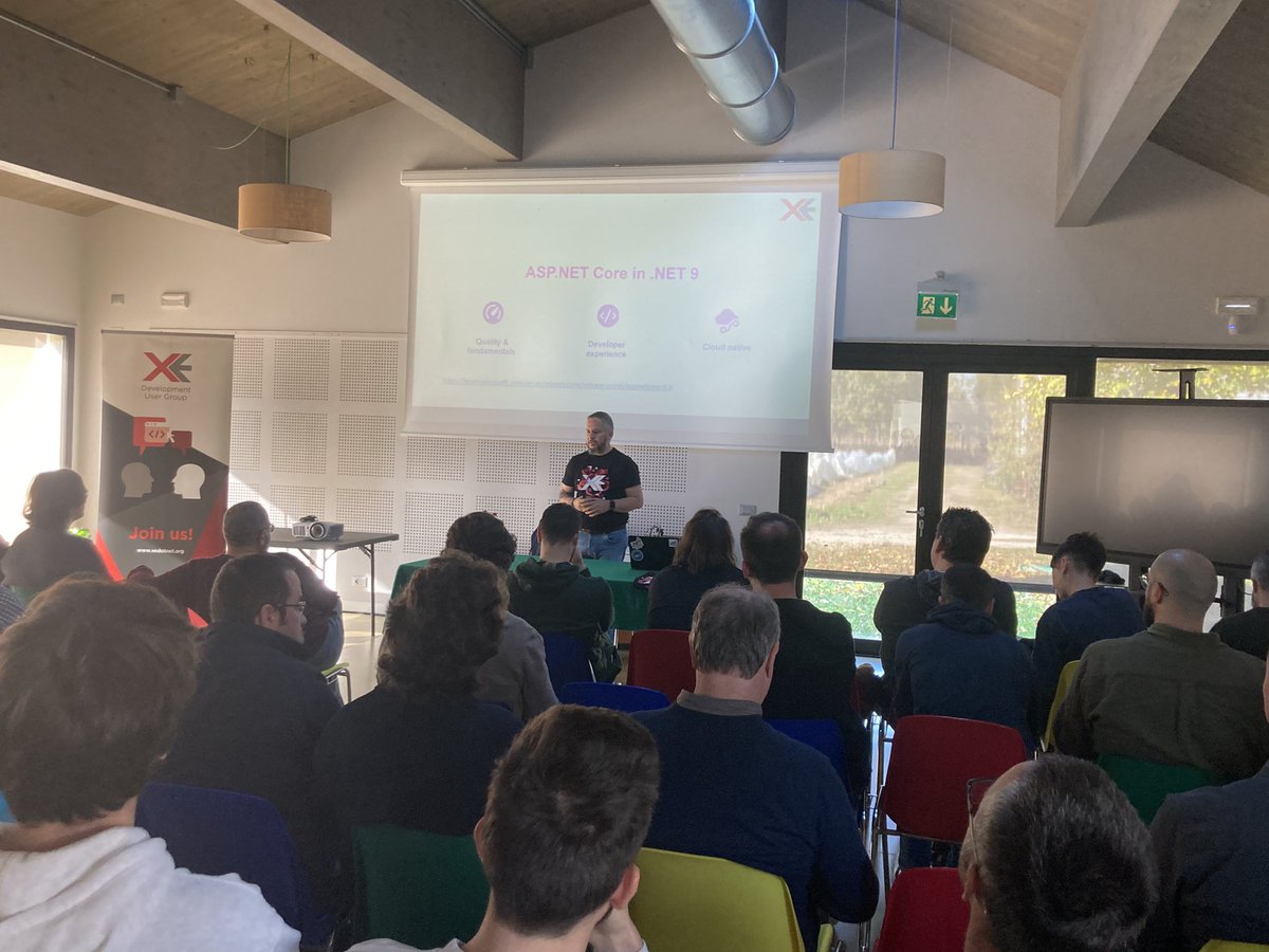 dmorosinotto's tweet photo. After coffe break we restar with @dottor talking about @aspnet News with .NET 9 at @xedotnet NETConf recap ❤️ sharing 💡 and living #community - we are all #devfriends 🇮🇹 https://t.co/DlB8QW2bpE