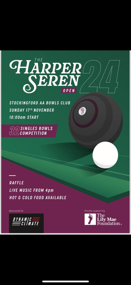 One more day to go ! 

Bowls starts at 10.00 ! 

Should be a cracking day for a great cause close to our hearts 💕 

Conservatory is booked 
Bar Open 
BBQ 
Music on at 4.00 
Football on at 5.00 
Raffle / Blackouts on the day (CashOnly)

#harperserenopen2024