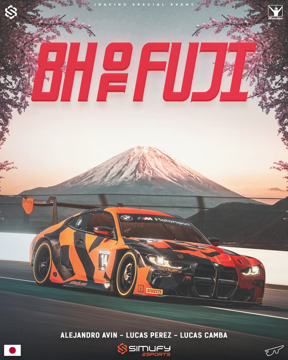 Simufy Esports (@simufyesports) on Twitter photo 🏁 RACE DAY!
Get ready as we head to the legendary Fuji Speedway for The 8 Hours on <a href="/iRacing/">iRacing</a>!
👬Drivers: <a href="/Lprz33_/">Lprz33</a> & <a href="/Lcm17Simracer/">LCM17 Simracer</a> & <a href="/Alejandro_ar55/">Alejandro Avín Ruisánchez</a>
🏎️Car: BMW M4 GT3
📺Follow us Live at 14:30h: youtube.com/watch?v=MZCMqf…
#wearesimufy #simufyesports #simufy #BMW #gt3 #endurance 🏁 RACE DAY!
Get ready as we head to the legendary Fuji Speedway for The 8 Hours on <a href="/iRacing/">iRacing</a>!
👬Drivers: <a href="/Lprz33_/">Lprz33</a> & <a href="/Lcm17Simracer/">LCM17 Simracer</a> & <a href="/Alejandro_ar55/">Alejandro Avín Ruisánchez</a>
🏎️Car: BMW M4 GT3
📺Follow us Live at 14:30h: youtube.com/watch?v=MZCMqf…
#wearesimufy #simufyesports #simufy #BMW #gt3 #endurance