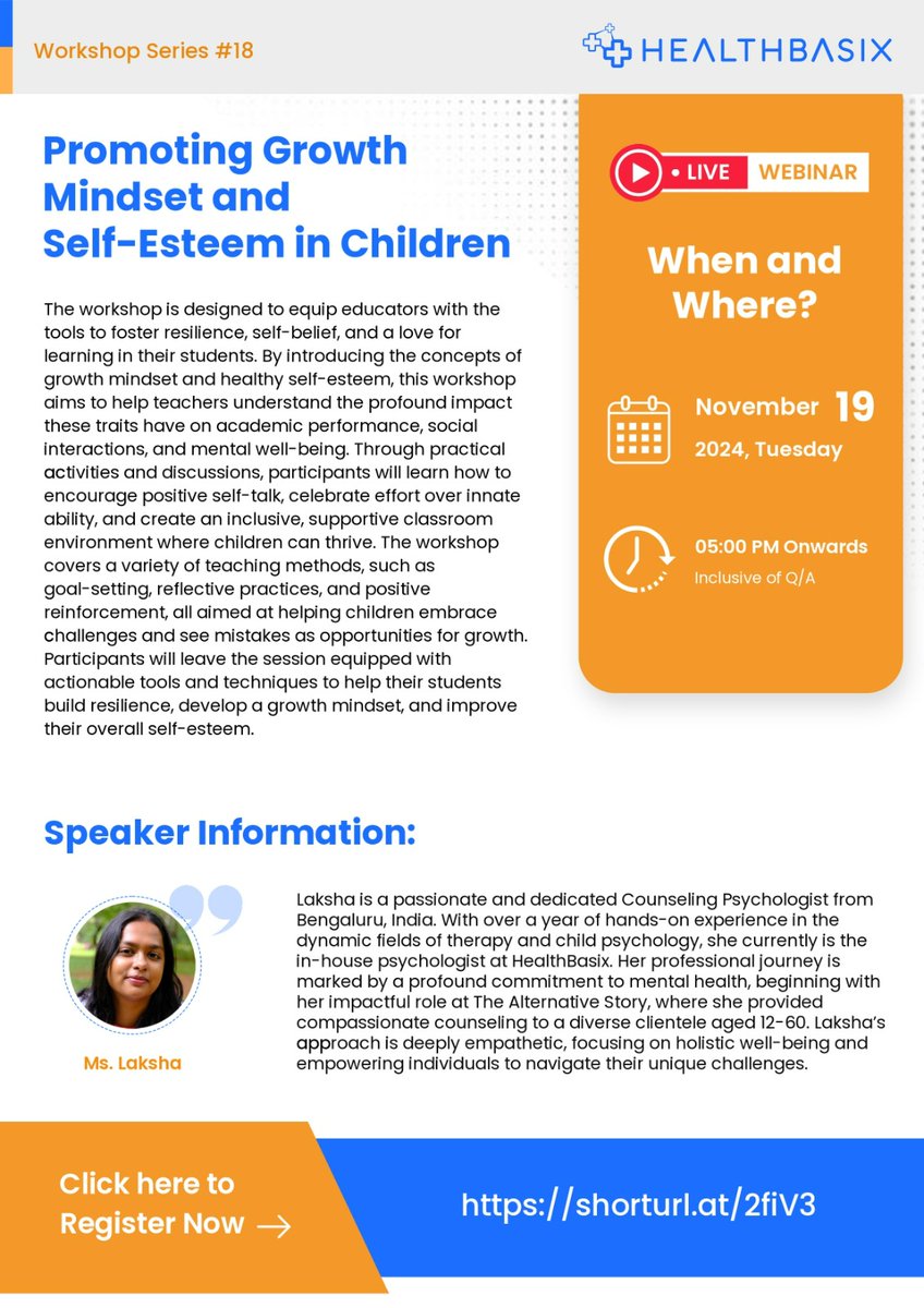 basix_health's tweet photo. This workshop equips educators to foster resilience, self-belief, and a growth mindset in students through practical tools like positive self-talk, goal-setting, and inclusive teaching. 

Registration Link: https://t.co/8TkBfkl8Rh https://t.co/dUETSPKL5r
