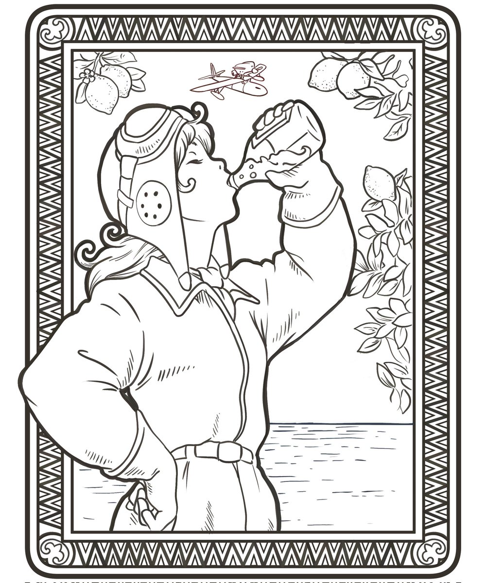 Here is a favourite of mine from the coloring book 🩵
For my version I removed some background details and added typo. It was just too tempting to make a vintage advertising poster. What do you think? Which version do you like better?