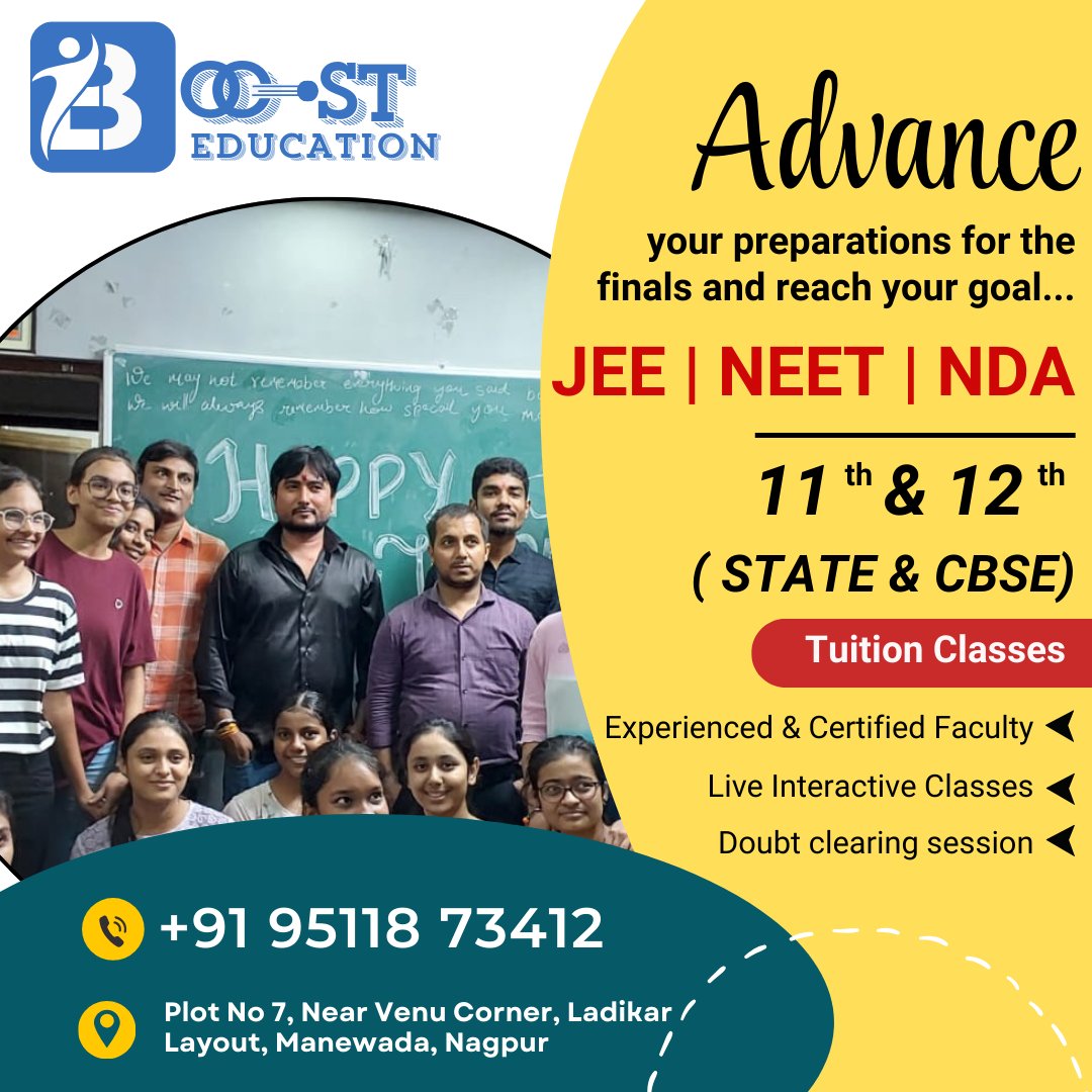 BoostNagpur's tweet photo. START YOUR PREPARATION TODAY! 🚀
ACE YOUR JEE, NEET, AND OTHER EXAMS WITH US! 💡
📞 +91 95118 73412
📌 Plot No 7, Near Venu Corner, Ladikar Layout, Manewada, Nagpur
#JEE #NEET #IITJEE #NEETPreparation #JEEMains #NEET2024 #ExamPrep #JEE2024 #CoachingClasses #Physics #Chemistry https://t.co/mPwmzDhYCB