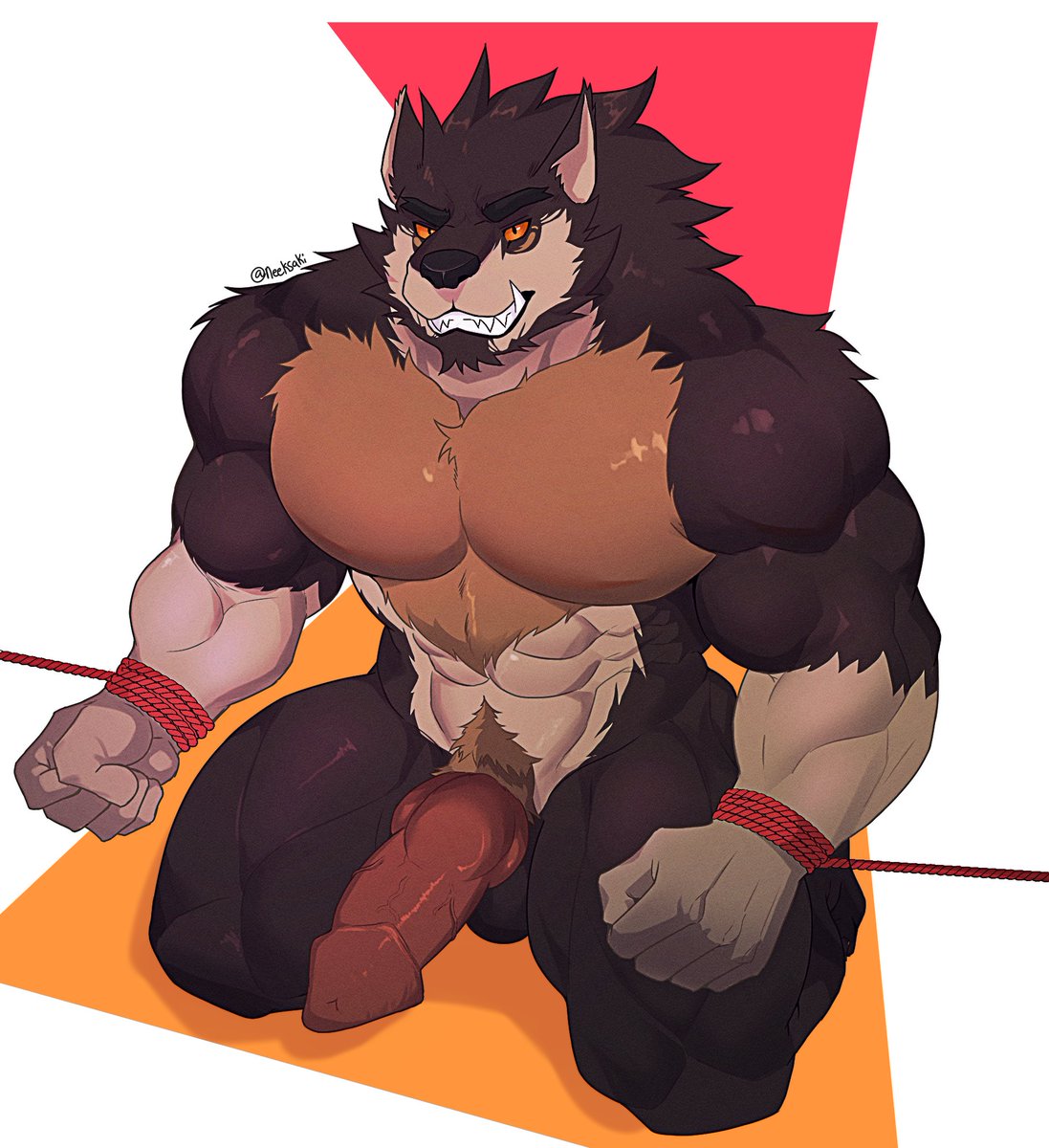 It's probably best to keep the big horny werewolf restrained 
Awesome comm by <a href="/NeekSaki/">NeekSaki</a>