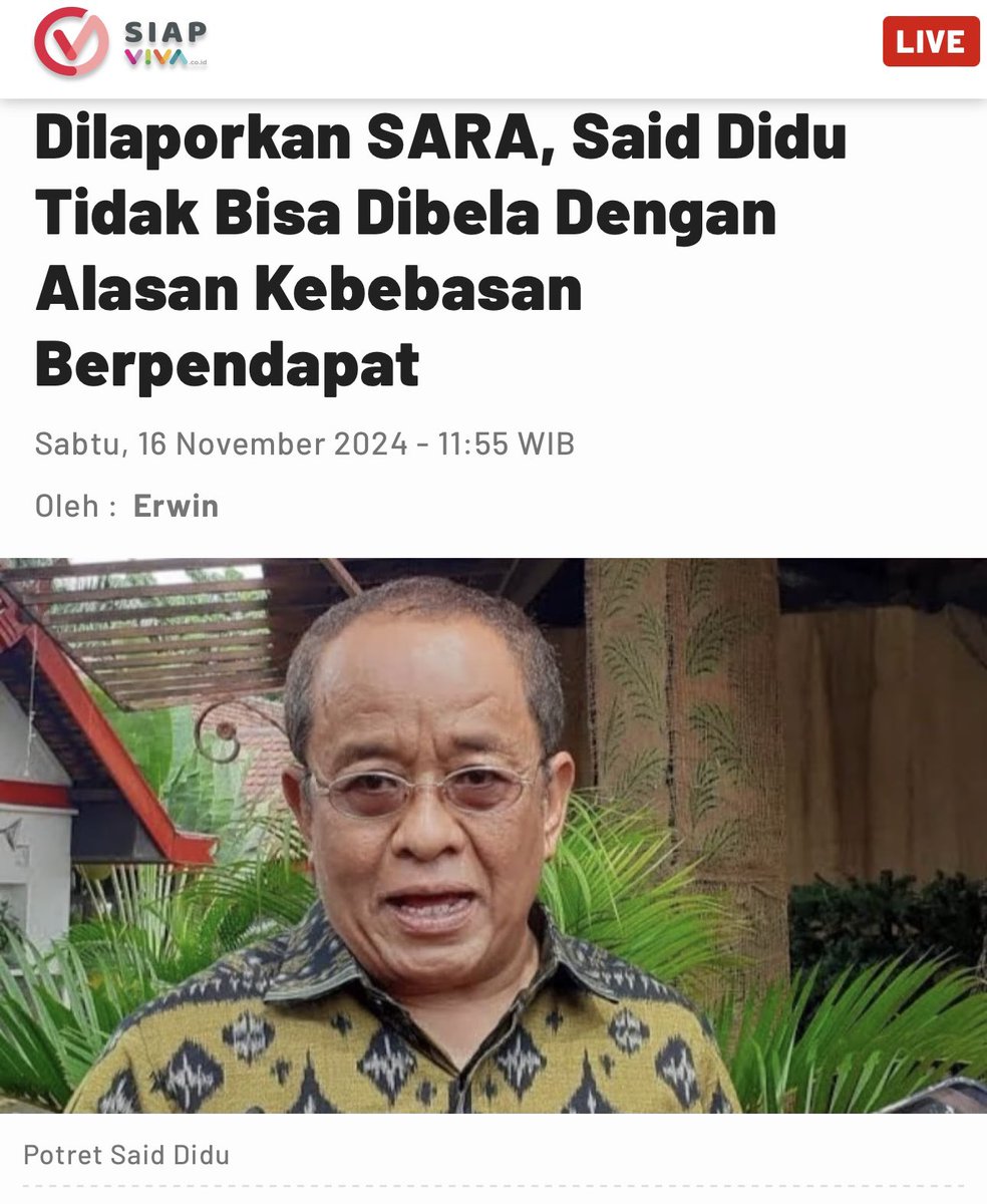 Menurut Muannas, terlepas dari itu bahwa dugaan kabar bohong atau menyebarkan kebencian sara yang dilaporkan kepada said didu adalah murni tindak pidana, ada larangannya &amp; ada undang-undangnya.

Orang melakukan tindak pidana itu tidak bisa dibela dengan alasan kebebasan