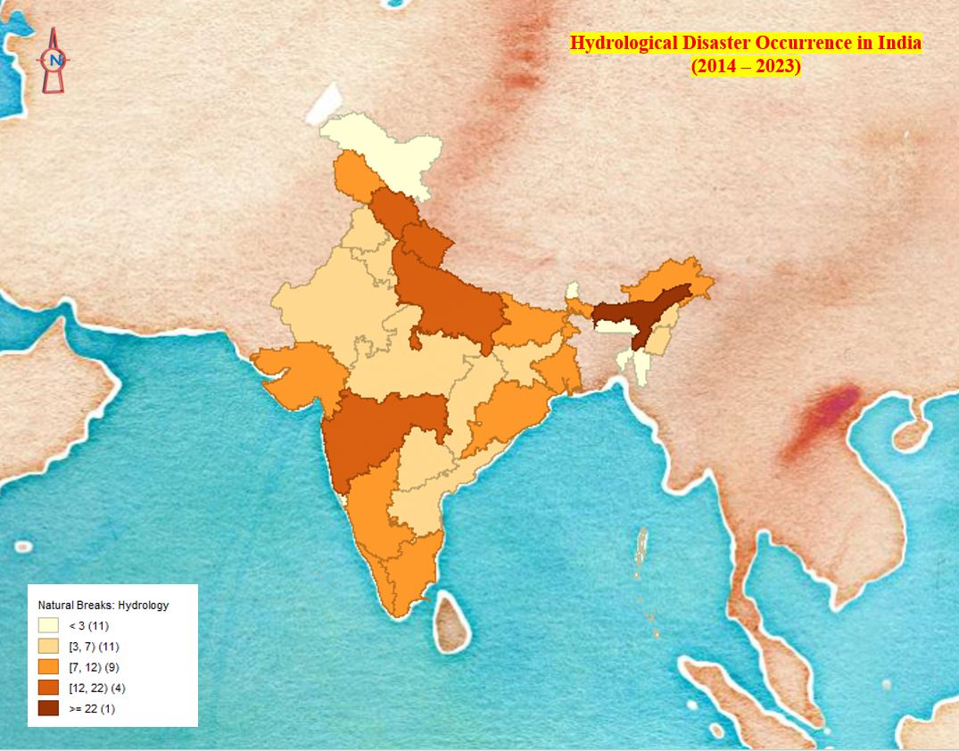 Day 16 of the #30DayMapChallenge: Choropleth

𝐌𝐚𝐩: 𝐇𝐲𝐝𝐫𝐨𝐥𝐨𝐠𝐢𝐜𝐚𝐥 𝐃𝐢𝐬𝐚𝐬𝐭𝐞𝐫 𝐎𝐜𝐜𝐮𝐫𝐫𝐞𝐧𝐜𝐞 𝐢𝐧 𝐈𝐧𝐝𝐢𝐚 (2014 - 2023)