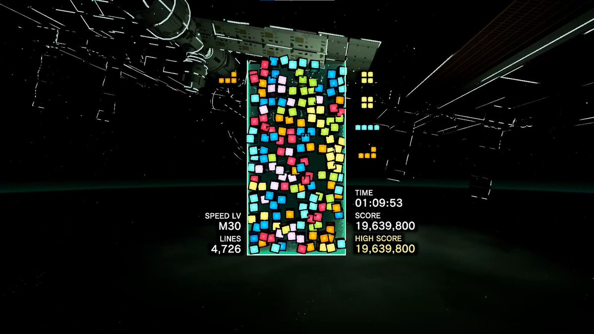 RunningOutRate's tweet image. Tetris Effect: Connected - Master Mode Endless 
4726 LINES / 19,639,800 pts

指が限界！

#TetrisEffect
#TetrisEffectConnected