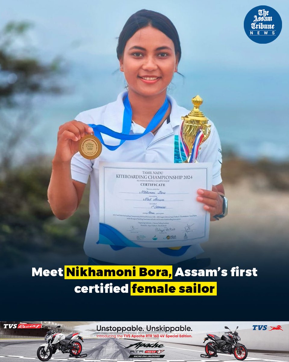 assamtribuneoff's tweet photo. Inspiring the next generation of athletes from Assam, Nikhamoni Bora, a 23-year-old water sports enthusiast, has become the State's first certified female sailor, following in the footsteps of trailblazers like sprinter Hima Das and Olympic medallist Lovlina Borgohain.

Read More
https://t.co/LwxsvkeCje

#theassamtribune #navy #sailor