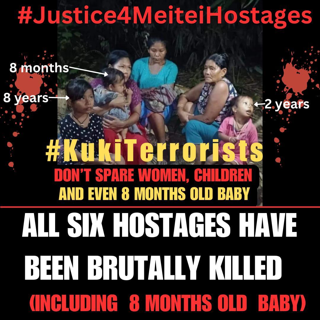 Suspected Kuki terr0rists brutally murdered all of them, and threw the bodies in the river. 

The whole Meitei family has been wiped out. 
#Justice4MeiteiHostages 
#Manipur 
#KukiTerrorists