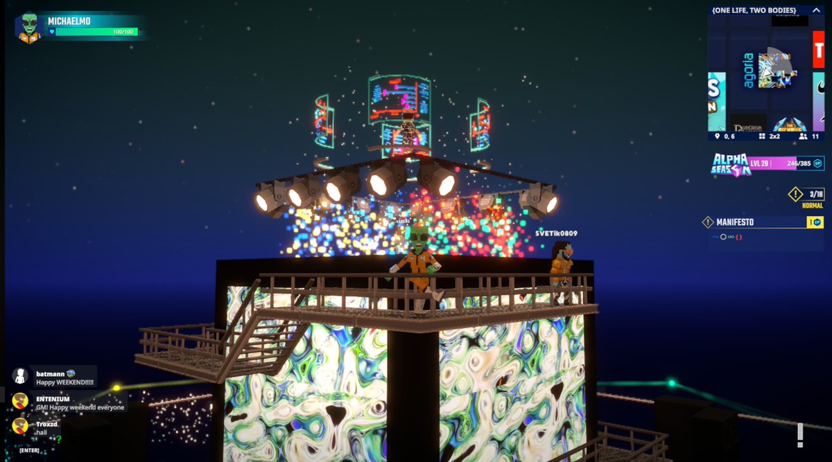 Vibing at <a href="/agoriamusic/">{agoria}</a>'s DJ Set in One Life, Two Bodies in <a href="/TheSandboxGame/">The Sandbox</a>. The music is electric! 🎧🔊 register-landings.sandbox.game/alphaseason4-s… #TheSandbox #AlphaSeason4 #AS4SocialChallenge