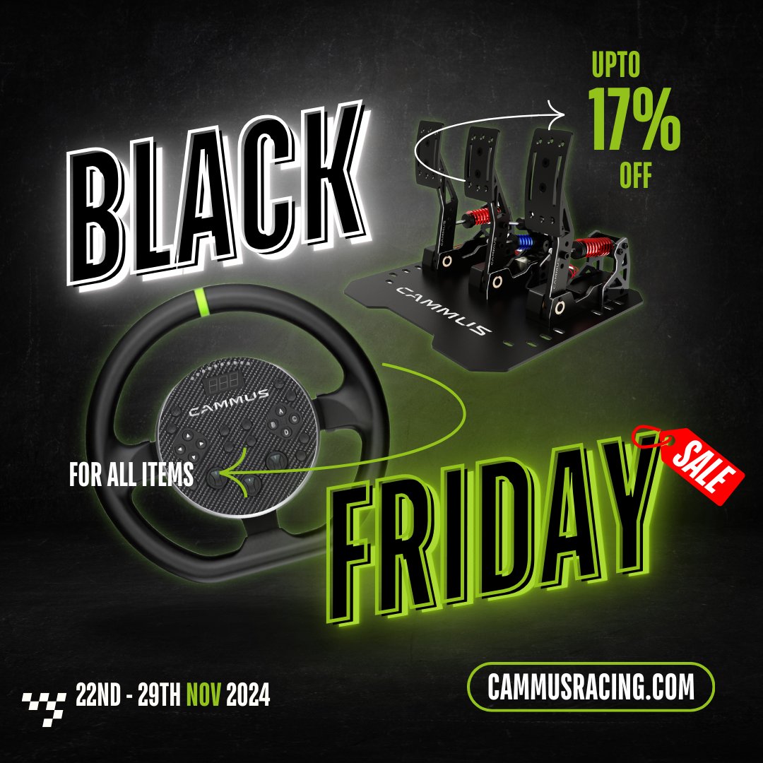Cammuscammus's tweet photo. Unleash the racer in you this Black Friday! 🏎️ From Nov 22–29, enjoy up to 17% off all CAMMUS products. Upgrade your sim racing gear and own the track! 
Shop now at https://t.co/kZfnD5K2Vf.

#BlackFridayDeals #SimRacingGear #CammusBlackFriday https://t.co/dikI2hkiMj