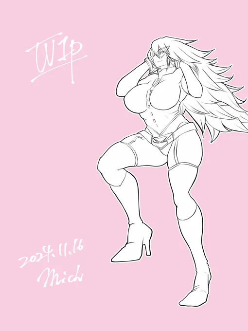 #WIP というわけで横向きシリーズの ミッドナイト先生描いてます。 いつか全員合わせてみたいなー。 いい感じに描けてる気がする
