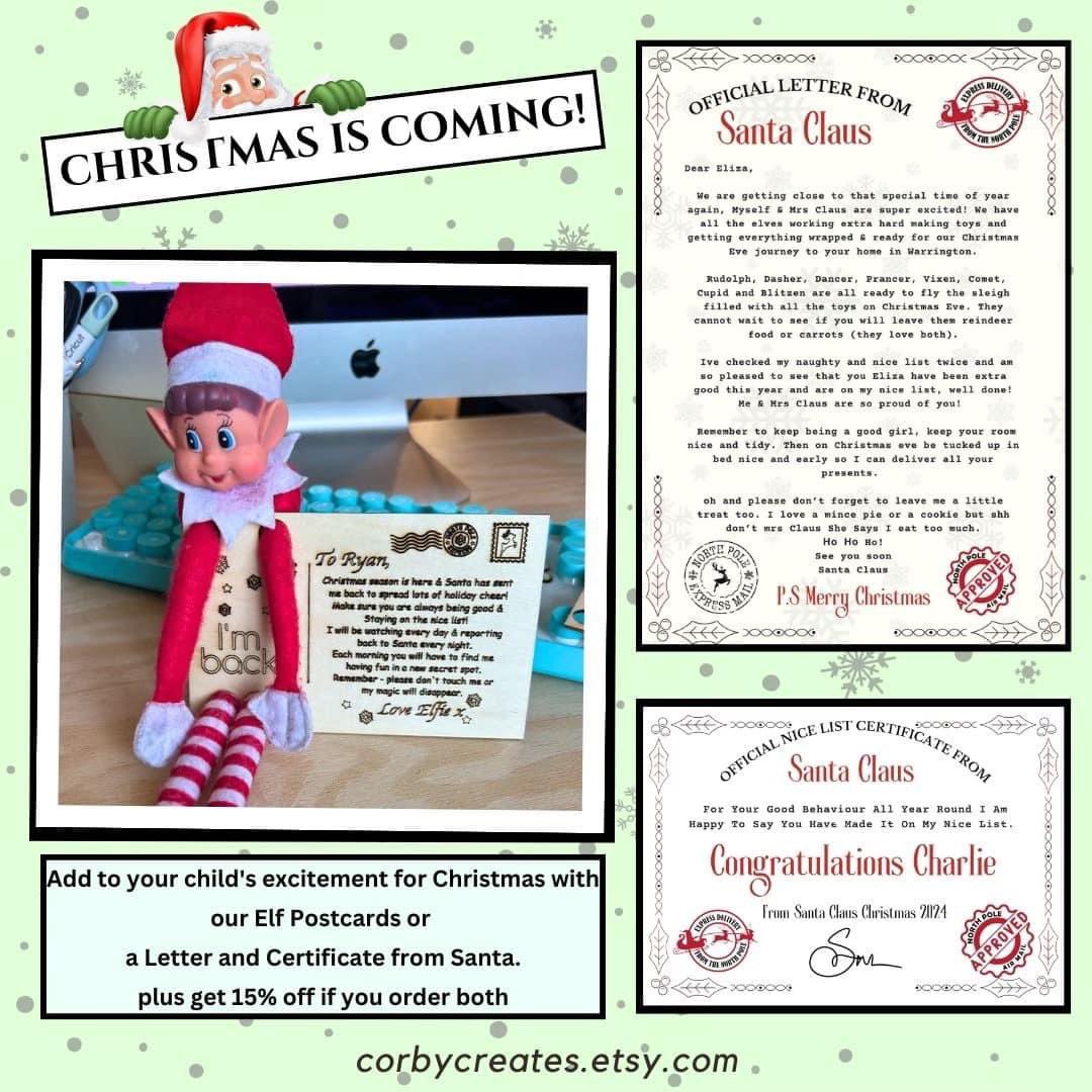 🎄 Christmas is just round the corner! Who’s excited?

We have the perfect bundle to get your little ones excited 🤩

Grab your self a letter off 🎅  and a postcard off the 🧝 and save 15% when ordering

Head over to our page 👇 

etsy.com/uk/shop/CorbyC…

Lots of perfect 🎁