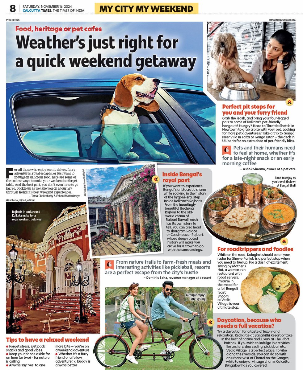 Calcutta_Times's tweet photo. Whether you're craving scenic drives, furry adventures, royal escapes, or delicious food, we've got the ultimate guide to making your off days unforgettable—without straying too far from home.
#KolkataAdventures #TravelLocally #ExploreKolkata #FoodieFinds #RoyalEscapes https://t.co/iht8r0cTFS