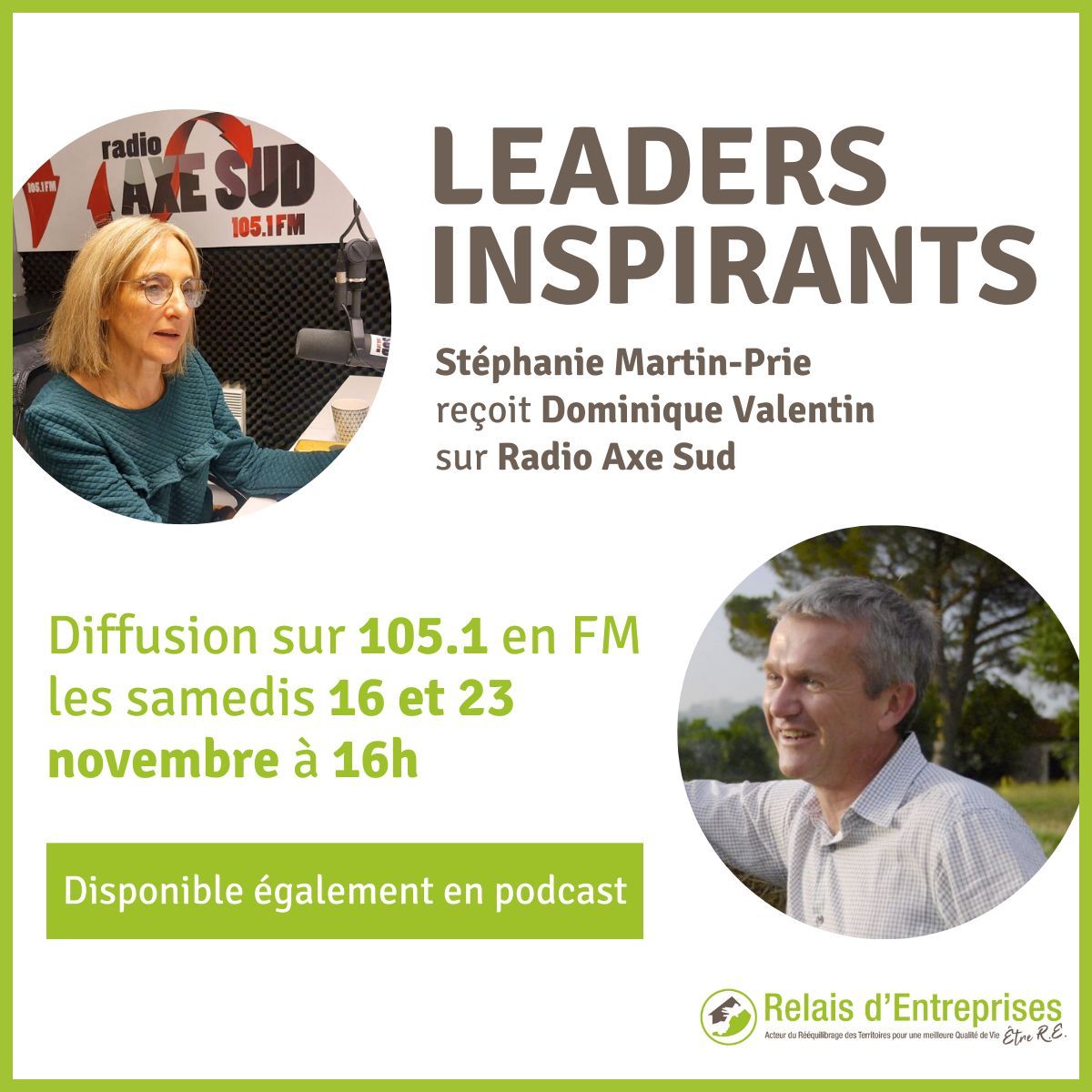 🎙️ Ne manquez pas l’intégrale de Leaders Inspirants avec Dominique Valentin, PDG de Relais d'Entreprises !
📅 Samedi 16 &amp; 23 nov. à 16h sur Radio Axe Sud (FM 105.1)
🎧 En podcast dès le 16/11 : buff.ly/4hRySzu
🔁 Écoutez &amp; partagez ! 
#Télétravail #TiersLieux