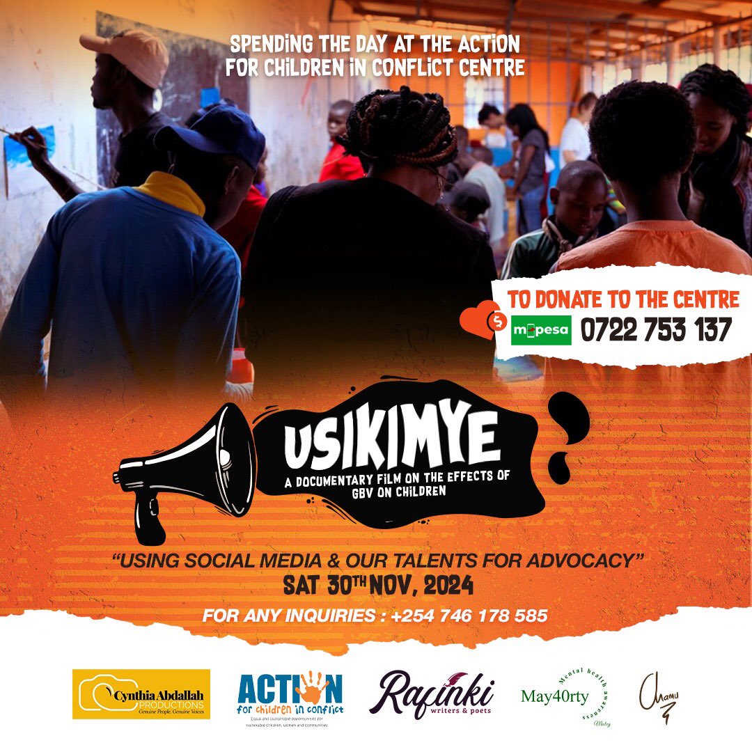 mutcy_'s tweet photo. Ni time ya Usikimye Screening tena! Hii mwaka itakuwa kule Action, tukifocus on talent &amp; advocacy na watoto. Tukishirikiana na Rafinki, tutashare storiesna community. 
Support kwa kudonate (books, pens, pencils) 
#Usikimye2024 #16daysofactivism https://t.co/tQ0Av2x2ay