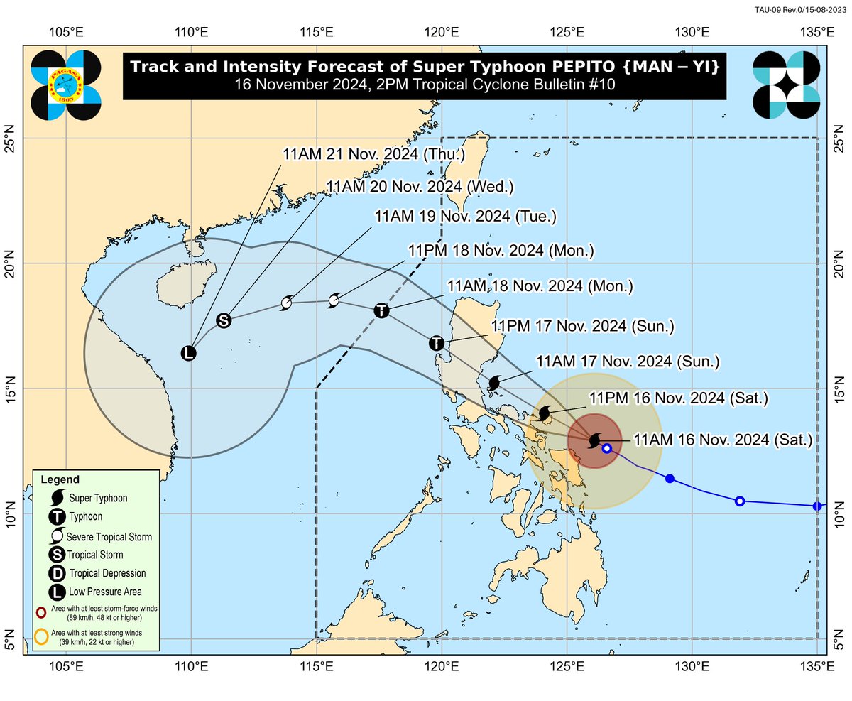 PSPHSurpemo's tweet photo. Violent Typhoon #Manyi/#PepitoPH (25W) 

Man-yi still verging of Category 5 Super Typhoon Status, and Approaching Potential Catastrophic Landfall in Catanduanes when Same Category 5 Landfall Since 2020's Violent Typhoon #Goni/#RollyPH.

Source: NOAA, JTWC, JMA, PAGASA. https://t.co/ZTm4OmL3rN