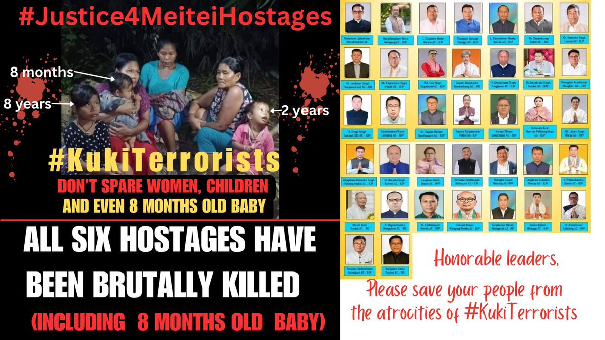 John Milton (@hayum_sidaba) on Twitter photo With a heavy heart, I as a Meitei( Indian) want to congratulate the leaders of <a href="/BJP4India/">BJP</a> like <a href="/narendramodi/">Narendra Modi</a> <a href="/AmitShah/">Amit Shah</a> <a href="/NBirenSingh/">N. Biren Singh</a> for sacrificing innocent Civilian lives to #kuki_Terrorists #KukiEngineeredManipurViolence for so long .
Praying for #Justice4MeiteiHostages With a heavy heart, I as a Meitei( Indian) want to congratulate the leaders of <a href="/BJP4India/">BJP</a> like <a href="/narendramodi/">Narendra Modi</a> <a href="/AmitShah/">Amit Shah</a> <a href="/NBirenSingh/">N. Biren Singh</a> for sacrificing innocent Civilian lives to #kuki_Terrorists #KukiEngineeredManipurViolence for so long .
Praying for #Justice4MeiteiHostages