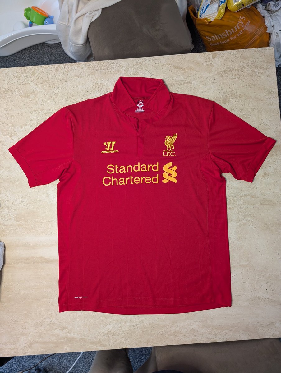 AdrianT90's tweet photo. @_FullKitWankers 3 x Liverpool Shirts size XL

2013/14 in excellent condition - £20
2012/13 in very good condition, wear to the warriortech print bottom right of shirt, slight cracking to sponsor - £15
2015/16 in excellent condition - £20

Includes UK postage

£45 takes the lot. https://t.co/r44yYCja3D