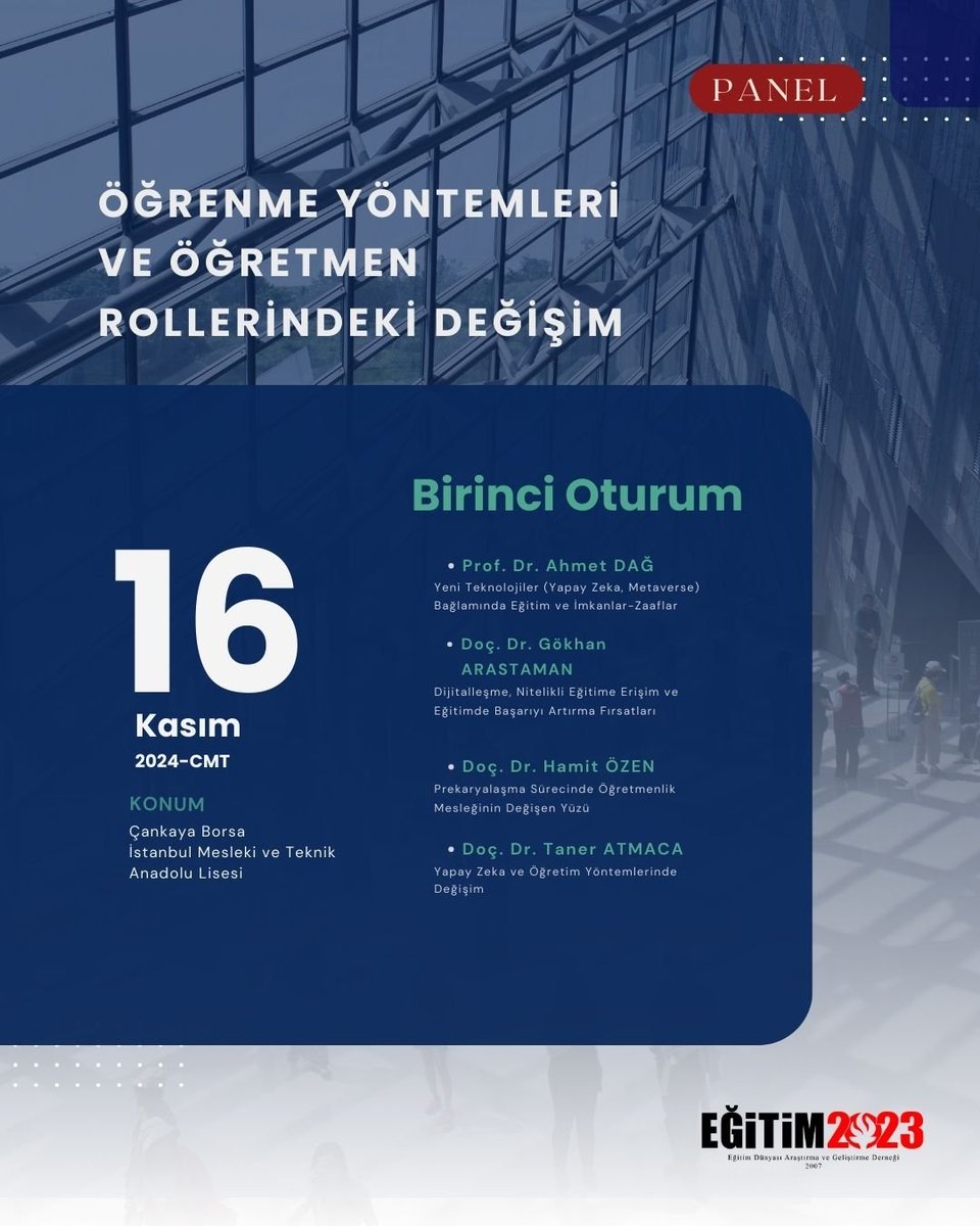 egitim2023der's tweet photo. 📣 Panelimiz Başlıyor

Eğitim 2023 Derneği olarak düzenlediğimiz "Öğrenme Yöntemleri ve Öğretmen Rollerindeki Değişim" panelimizin birinci oturumu başlamak üzere! 🎉 https://t.co/ATREkIf2XI